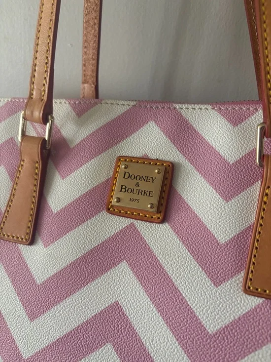 Dooney & Bourke Chevron Tote with Tan Leather Trim - Picture 6 of 15